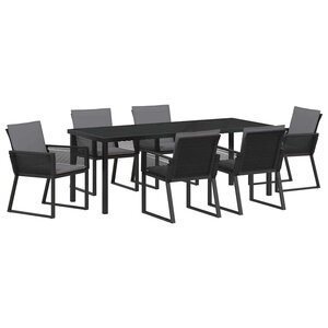 vidaXL Ensemble de salle à manger pour jardin 7 Pièces Noir