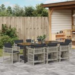 Ensemble de salle à manger de jardin de 9 pièces avec coussins gris clair en poly rotin