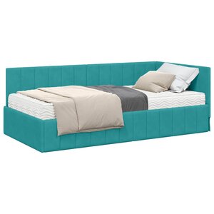 vidaXL Cadre de lit d'angle avec matelas 2 Pièces Turquoise Velours