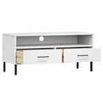 vidaXL Meuble TV avec pieds en métal Blanc Bois de pin massif OSLO
