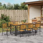 Ensemble de salle à manger de jardin 9 pièces vidaXL en poly rotin noir et acacia