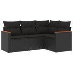 vidaXL Salon de jardin 4 Pièces avec coussins noir résine tressée