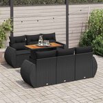 vidaXL Salon de jardin 7 Pièces avec coussins noir résine tressée