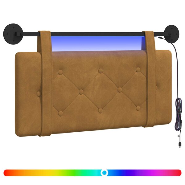 vidaXL Tête de lit suspendue Avec lumière LED Marron Velours