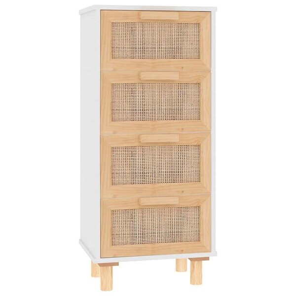 vidaXL Buffet Blanc 40x30x90 cm Bois de pin massif et rotin naturel