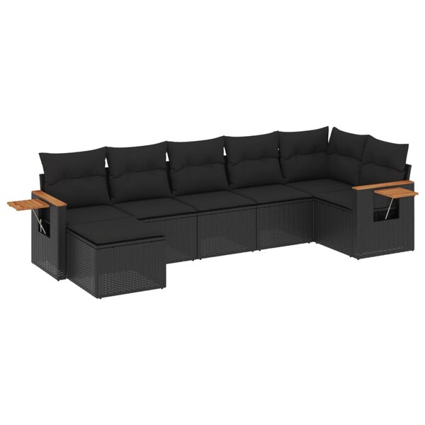vidaXL Salon de jardin 7 Pièces avec coussins noir résine tressée