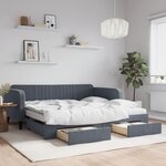 vidaXL Lit de jour et gigogne et tiroirs gris foncé 100x200 cm velours