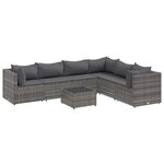 vidaXL Salon de jardin 7 Pièces avec coussins Gris Résine tressée