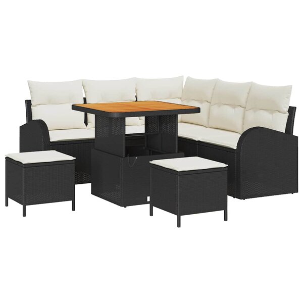vidaXL Ensemble de canapé de jardin avec coussin 8 Pièces Noir et Crème