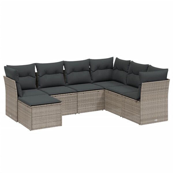 vidaXL Salon de jardin avec coussins 7 Pièces gris clair résine tressée