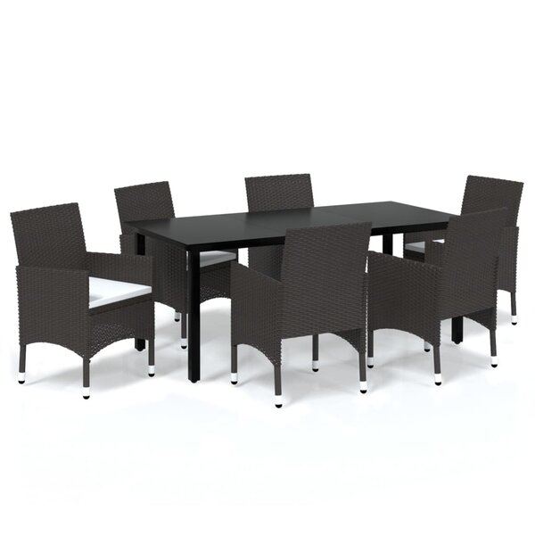 vidaXL Ensemble à manger de jardin et coussins 7 Pièces marron poly rotin