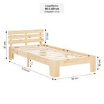 Lit simple en bois 90x200 avec sommier à lattes naturel