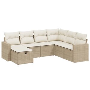 vidaXL Salon de jardin avec coussins 7 Pièces beige résine tressée