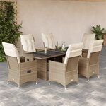 vidaXL Ensemble à manger de jardin et coussins 7 Pièces beige poly rotin