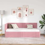 vidaXL Cadre de lit d'angle avec tête de lit Rose 90 x 200 cm Velours