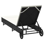 vidaXL Chaise longue avec roues et coussin noir résine tressée