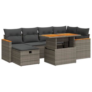 vidaXL Salon de jardin 8 Pièces avec coussins gris résine tressée