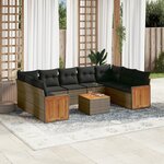 vidaXL Salon de jardin avec coussins 10 Pièces gris résine tressée