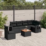 vidaXL Salon de jardin 7 Pièces avec coussins noir résine tressée