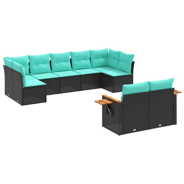 vidaXL Salon de jardin 9 Pièces avec coussins noir résine tressée