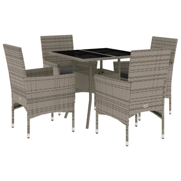vidaXL Ensemble à manger de jardin et coussins 5 Pièces gris rotin verre