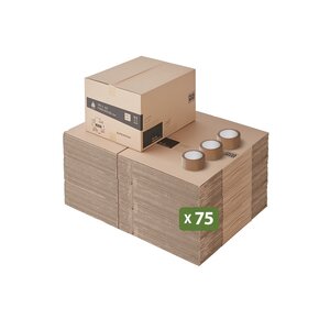 Pack and Move - Lot 75 cartons déménagement hauteur modubale : variable - 50 x 40 x 20-30 cm - Poignées renforcées - 3 adhésifs offerts