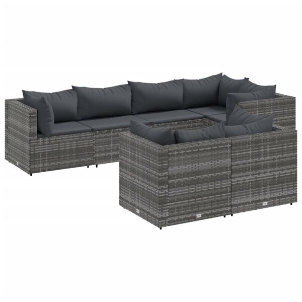 vidaXL Salon de jardin 7 Pièces avec coussins Gris Résine tressée
