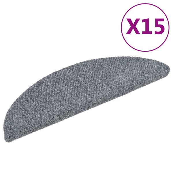 vidaXL Tapis d'escalier auto-adhésif 15 Pièces 56x17x3 cm Gris clair