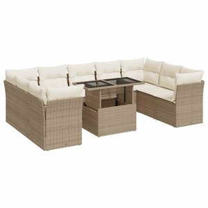 vidaXL Salon de jardin avec coussins 10 Pièces beige résine tressée
