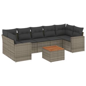 vidaXL Salon de jardin 8 Pièces avec coussins gris résine tressée
