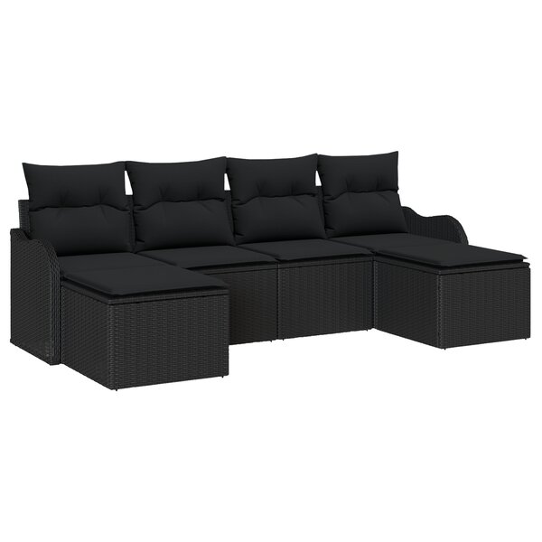 Ensemble de canapés de jardin 6 pièces avec coussins Noir Rotin Poly