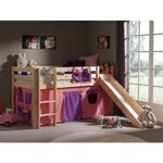 PINO Lit Compact avec Toboggan Pin Massif Nature  + Rideau  de lit Bella
