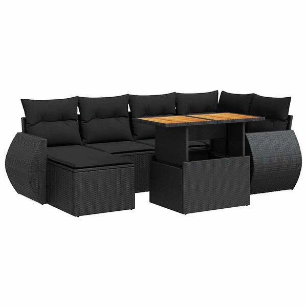 vidaXL Salon de jardin 7 Pièces avec coussins noir résine tressée