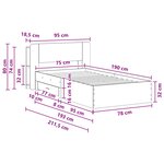 vidaXL Cadre de lit avec rangement Noir 75 x 190 cm Bois d'ingénierie