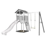 AXI Structure de jeu Beach Tower Blanc gris avec 1 balancoire et toboggan Blanc et bac à sable