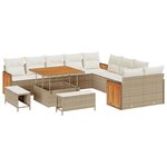 vidaXL Ensemble de canapé de jardin de 13 pièces avec coussins beige en rattan synthétique et acacia