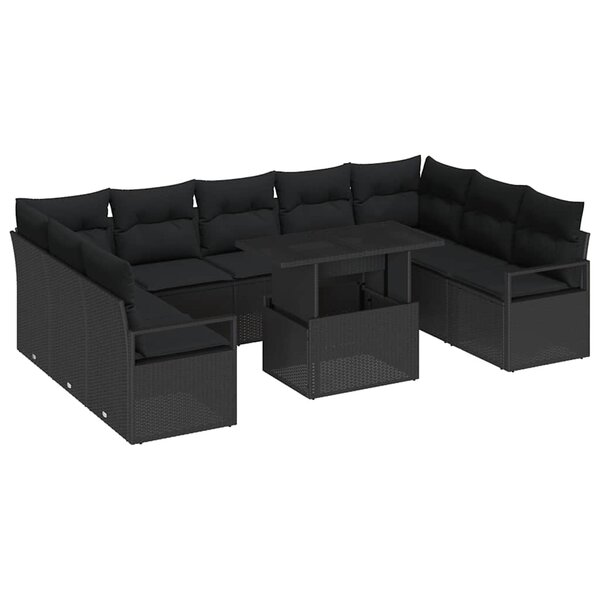 vidaXL Ensemble de canapé de jardin avec coussin 10 Pièces Noir