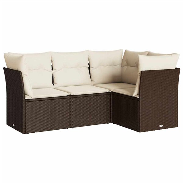 vidaXL Salon de jardin 4 Pièces avec coussins marron résine tressée