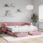 vidaXL Lit de jour avec gigogne et tiroirs rose 80x200 cm velours