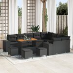 Ensemble de Canapé de Jardin 13 Pièces avec Coussins Noir Poly Rattan Acacia
