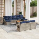 vidaXL Salon de jardin 11 Pièces avec coussins gris résine tressée