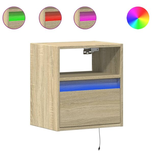 vidaXL Tables de chevet murales avec lumières LED 2 Pièces chêne sonoma