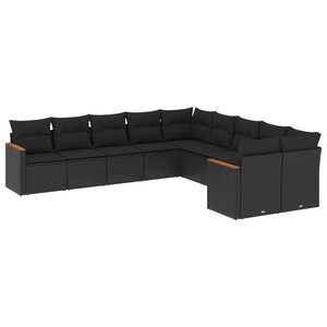 vidaXL Salon de jardin 10 Pièces avec coussins noir résine tressée