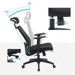 Fauteuil de bureau chaise de bureau en toile siège ergonomique pivotant à 360° support lombaire réglable appui-tête accoudoirs inclinaison du dossier jusqu’à 120° noir 12_0001412