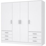 Armoire en bois aggloméré blanc mat 4 portes battantes + 6 tiroirs 206 5 x 60 x 200 cm