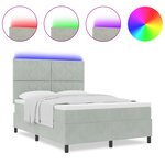 Lit à ressorts vidaXL avec matelas et LED Gris clair 140x200 cm Velours