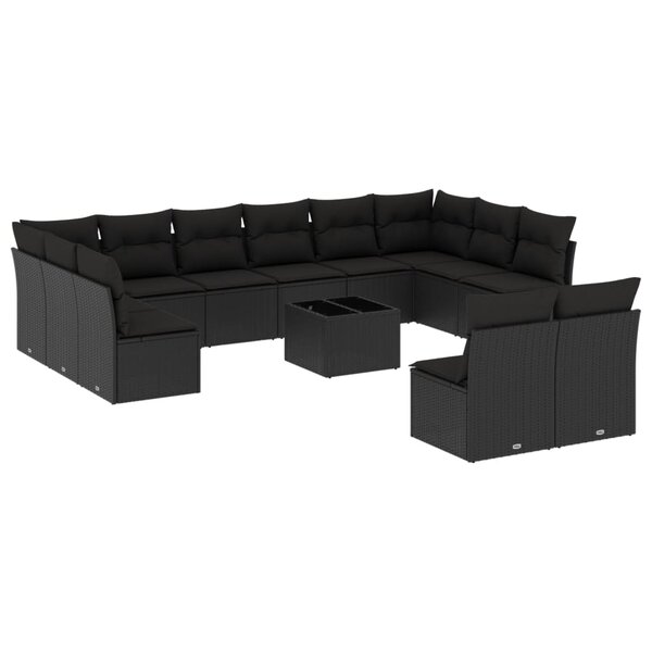 vidaXL Salon de jardin avec coussins 13 Pièces noir résine tressée