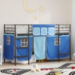 vidaXL Cadre de Lit Mezzanine pour Enfants avec Rideaux Noir et Bleu