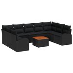 vidaXL Ensemble de canapé de jardin avec coussin 10 Pièces Noir polyrotin
