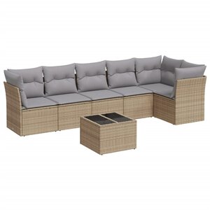 vidaXL Salon de jardin avec coussins 7 Pièces beige résine tressée
